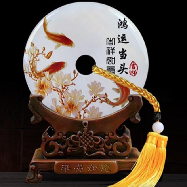 玉石平安扣擺件中式家居客廳工藝品辦公室玄關裝飾喬遷新居禮品定制結婚禮物