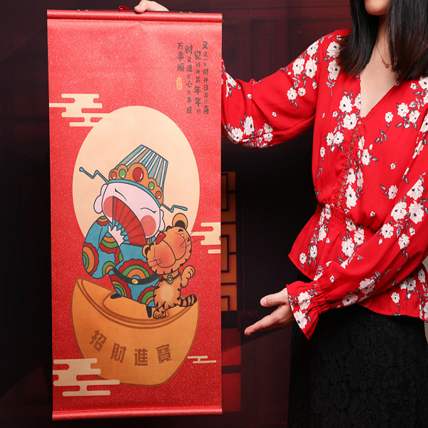 手繪版絲綢財神掛畫 （360*670mm）絲綢工藝品 年畫
